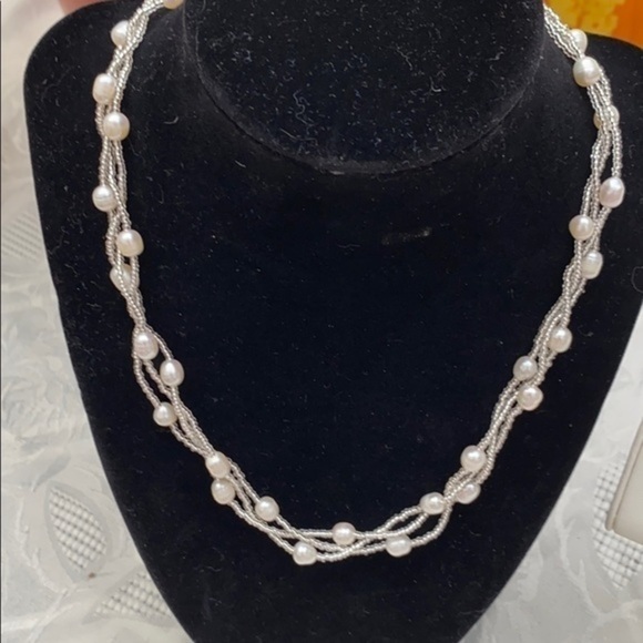 Freshwater pearl necklace  & beaded bracelet   set - Picture 5 of 7